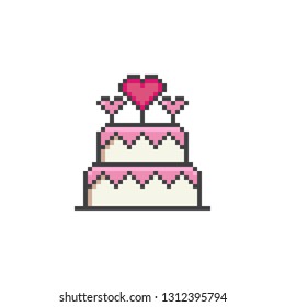 Pixel art cake with hearts vector icon set. Sign for web, mobile design and 8 bit games.
Vector illustration. Valentine day, love, wedding symbol.