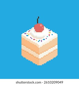 pixel art cake, vector illustration on isolated background.