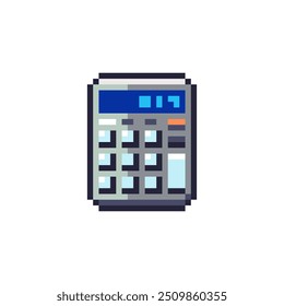 Icono de calculadora de arte de píxeles. Herramienta de matemáticas de oficina y escuela retro de 8 bits.