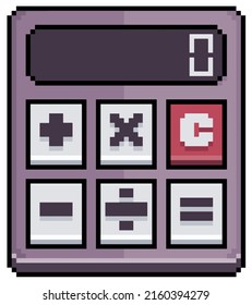 Pixel art calculator. School item vector icon for 8bit game on white background

