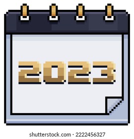 
Pixelkunstkalender 2023 Vektorsymbol für 8bit-Spiel auf weißem Hintergrund