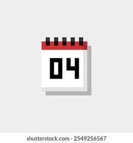 Pixel art calendar with date 04. Day 04. Holiday day 04 vector icon for 8bit game on white background 