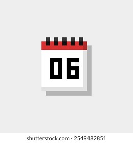 Pixel art calendar with date 06. Day 06. Holiday day 06 vector icon for 8bit game on white background 