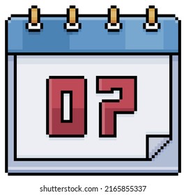 Pixel art calendar with date 07. Day 07. Holiday day 07 vector icon for 8bit game on white background
