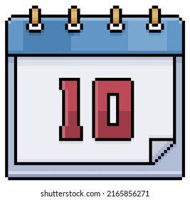 Calendario de arte de píxeles con fecha 10. Día 10. Icono vectorial del día festivo 10 para juego de 8 bits en fondo blanco
