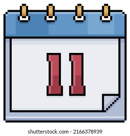 Pixel art calendar with date 11. Day 11. Holiday day 11 vector icon for 8bit game on white background
