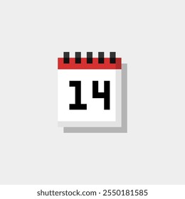 Pixel art calendar with date 14. Day 14. Holiday day 14 vector icon for 8bit game on white background 