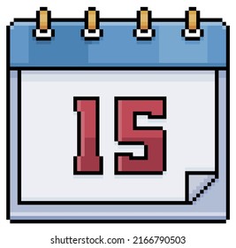 Pixel art calendar with date 15. Day 15. Holiday day 15 vector icon for 8bit game on white background
