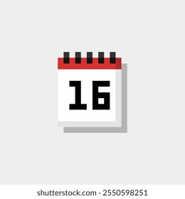 Pixel art calendário com data 16. Dia 16. Dia de férias 16 ícone de vetor para o jogo de 8 bits no fundo branco 