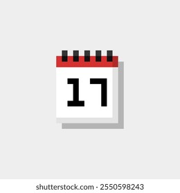 Pixel art calendário com data 17. Dia 17. Dia de férias 17 ícone de vetor para o jogo de 8 bits no fundo branco 