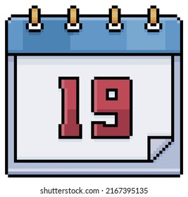 Pixel art calendar with date 19. Day 19. Holiday day 19 vector icon for 8bit game on white background
