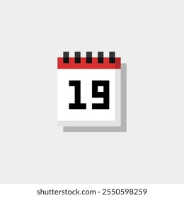 Pixel art calendar with date 19. Day 19. Holiday day 19 vector icon for 8bit game on white background 
