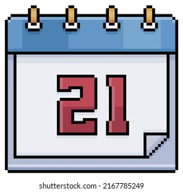 Pixel art calendar with date 21. Day 21. Holiday day 21 vector icon for 8bit game on white background
