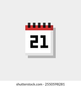 Pixel art calendário com data 21. Dia 21. Dia de férias 21 ícone de vetor para o jogo de 8 bits no fundo branco 