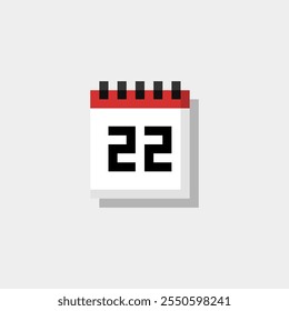 Pixel art calendário com data 22. Dia 22. Dia de férias 22 ícone de vetor para o jogo de 8 bits no fundo branco 