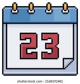 Pixel art calendar with date 23. Day 23. Holiday day 23 vector icon for 8bit game on white background
