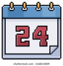 Pixelkunstkalender mit Datum 24. Tag 24. Feiertag, 24 Vektorsymbol für 8-Bit-Spiel auf weißem Hintergrund
