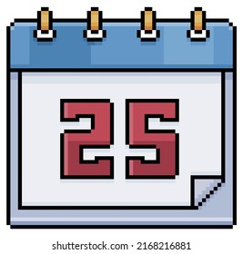 Pixel art calendar with date 25. Day 25. Holiday day 25 vector icon for 8bit game on white background
