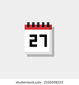 Pixel art calendar with date 27. Day 27. Holiday day 27 vector icon for 8bit game on white background 
