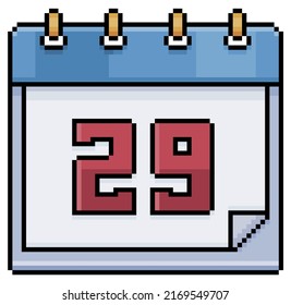 Pixel art calendar with date 29. Day 29. Holiday day 29 vector icon for 8bit game on white background
