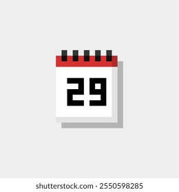 Pixel art calendário com data 29. Dia 29. Dia de férias 29 ícone de vetor para o jogo de 8 bits no fundo branco