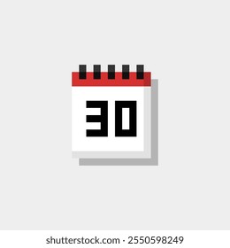 Calendario de arte de píxeles con fecha 30. Día 30. Icono del Vector del día 30 de Festiva para el juego 8bit en el fondo blanco