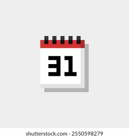 Pixel art calendar with date 31. Day 31. Holiday day 31 vector icon for 8bit game on white background