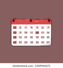 Pixel art of calendar date one to twenty nine. Vector pixelated art of simple calendar for pixel game. Perfect for your game assets or design asset of pixelated.