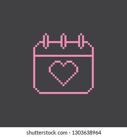 Pixel art calendar with heart vector icon. Sign for web, mobile design and 8 bit games.
Vector illustration. Valentine day, love, wedding symbol.