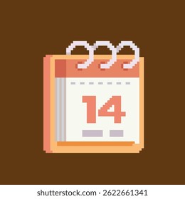 pixel art calendar, vector illustration on isolated background.