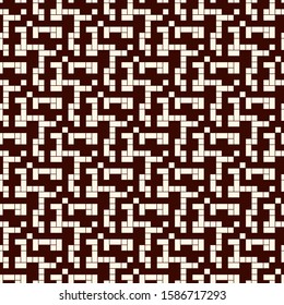 Pixel art camouflage seamless pattern. Maze, labyrinth motif. Squares mosaic abstract background. Contemporary geometric creative ornament. Vector simple modern digital paper, textile print