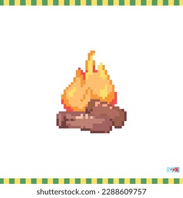 Pixel art campfire icon. Vector 8 bit style illustration of bonfire. Cute decorative travel element of retro video game computer graphic for game asset, sprite, sticker or web.