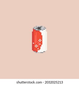 Pixel art can of iced cola. Retro 8 bit vector illustration.