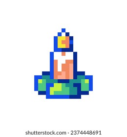 Pixel Art Candle. Retro 8 bit Style Merry Christmas and Happy New Year Winter Holidays Illustration. Ideal for Sticker, Retro Decorative Element, Game Asset, Emoji, Patch or Cute Geek Avatar.	