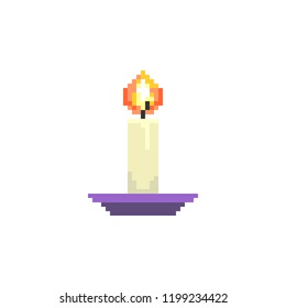 Pixel art  candle vector icon.