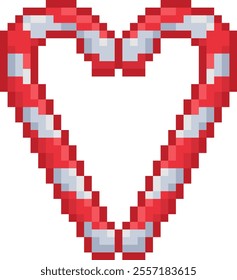 Pixel art candy cane forming a heart shape. Pixel design embroidery.