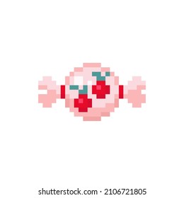 Pixel art candy illustration. Vector pixel sweetie in pixelated mosaic retro game style. 8 bit vintage decor for valentine day. Pixel sweets isolated icon on white background.