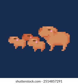 Pixel art of capybara family