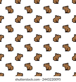 Pixel Art. Capybara Seamless Pattern vector illustration