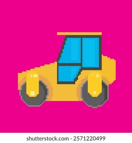 pixel art car crusher, vector illustration on isolated background.