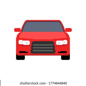 Pixel art car front view. Sport car 8 bit pixel game race icon