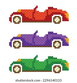 Pixel-Kunstwagen auf weißem Hintergrund. Vektorgrafik.