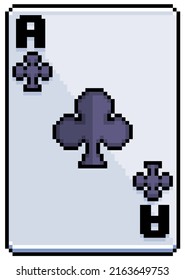 Pixel art card ace of clubs vector icon for 8bit game on white background