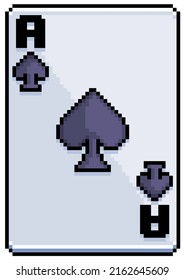 Pixel art card ace of spades playing card vector icon for 8bit game on white background
