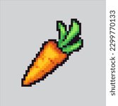 pixel art carrot. Cute carrot for bunny pixelated design for logo, web,
mobile app, badges and patches. Video game sprite. 8-bit. Isolated vector illustration.