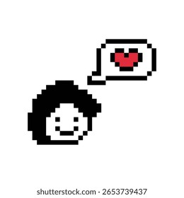 Pixel art cartoon 8bit character man cute feel love happy happiness heart emotion decoration in love 8 bit male boy happy enjoy favorite like mood game isolated vector.