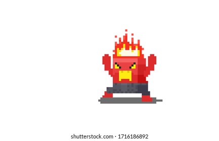 Pixel Art Cartoon Angry Monster Character.