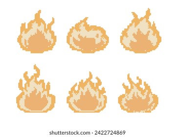 Images d'animation de dessins animés au pixel près de flammes de feu. Image vectorielle ressource et effets 8 bits pour le jeu vidéo.