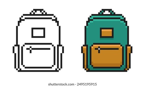 Pixel Art Cartoon Rucksack. Netter Rucksack im Retro-Stil. Vektorillustration