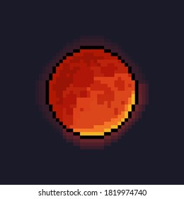 Vektor Stok Pixel Art Cartoon Blood Moon Glowing (Tanpa Royalti